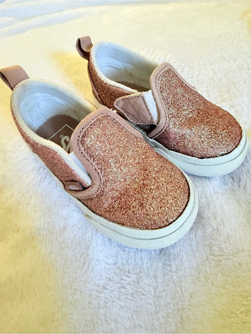 Vans Toddler Glitter Rose Gold Slip-On Sneakers, Size 5.5C
